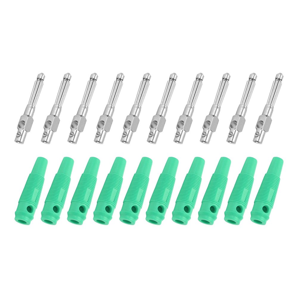 10Pcs 4mm 7Pin Banana Plug Copper 32A Male Plugs Stackable Sleeve Tight, Suitable for Speaker, TV, Computer, Efficient Connection with PVC Insulation (Green)