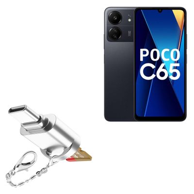 BoxWave Adapter Compatible with Poco C65 - Micro SD Card miniReader, USB Type-C OTG Reader USB3.0 Adapter Keychain - Metallic Silver