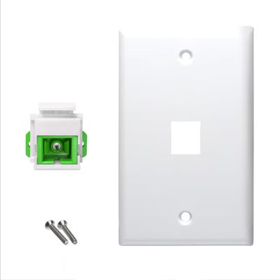 Generic FTTH One Port Keystone Wall Face Plate and a Fiber Optic SC APC to SC APC Simplex Coupler Insert (White Faceplate)