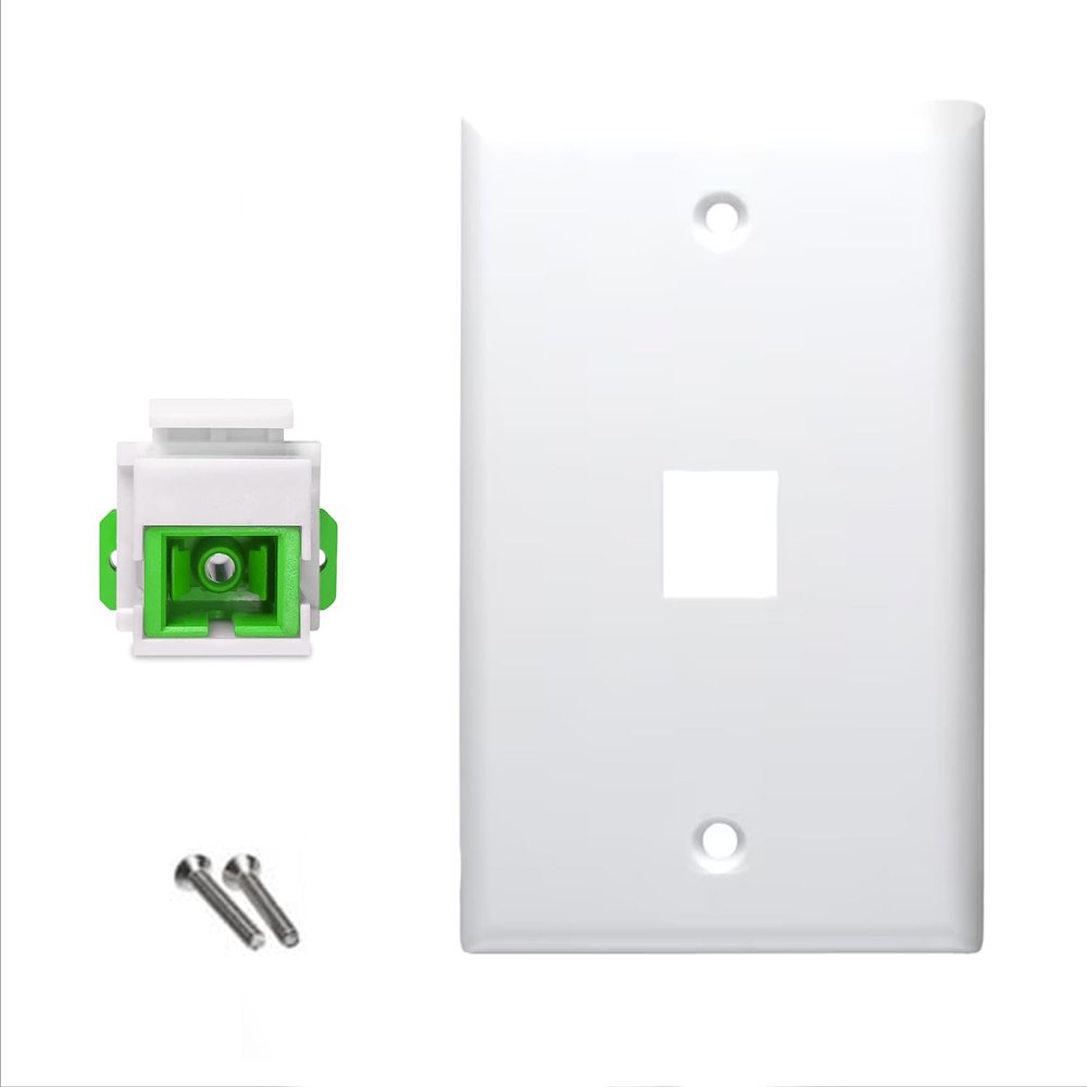 Generic FTTH One Port Keystone Wall Face Plate and a Fiber Optic SC APC to SC APC Simplex Coupler Insert (White Faceplate)