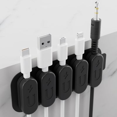 CHARGEWORX Pack of 5 Magnetic Cable Clips, Adhesive Cord Organizer for Desk, Nightstand, Wall or Car, Wire Holder for USB-C, Lightning and Micro-USB Cables, Black