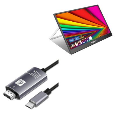 BoxWave Cable Compatible with YUBWVO FHD 1080P Portable Monitor (15.6 in) - SmartDisplay Cable - USB Type-C to HDMI (6 ft), USB C/HDMI Cable - Jet Black
