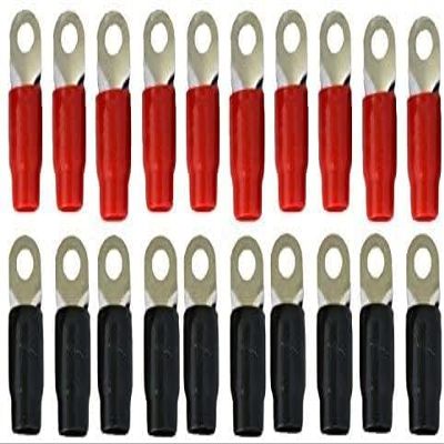 MR DJ 1/0 Gauge Ring Terminal 20 Pack Ring Terminal 20 Pack 1/0 AWG Wire Crimp Cable- Red/Black 5/16