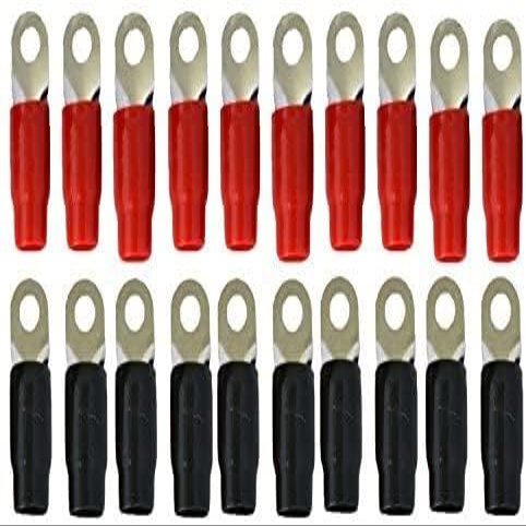 MR DJ 1/0 Gauge Ring Terminal 20 Pack Ring Terminal 20 Pack 1/0 AWG Wire Crimp Cable- Red/Black 5/16