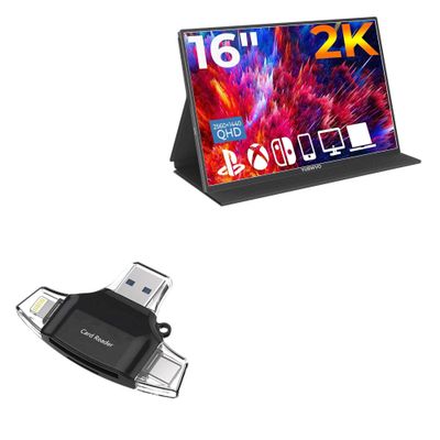 BoxWave Smart Gadget Compatible with YUBWVO 2K 144HZ Portable Gaming Monitor (16 in) - AllReader SD Card Reader, microSD Card Reader SD Compact USB - Jet Black