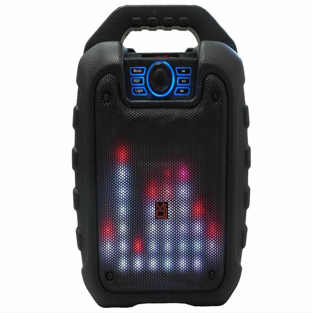 MR DJ Disco 5.25" Portable Powerful PA Bluetooth Speaker Karaoke Machine with Sound Activated Lights, Battery Powered, FM Radio, USB/Micro SD Card, & LED Party Light