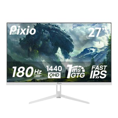 Pixio PX278 Wave White 27 inch 180Hz Refresh Rate Quad HD 1440p Resolution AMD FreeSync Fast IPS Panel 1ms GTG Response Time Built-in Speakers Gaming Monitor