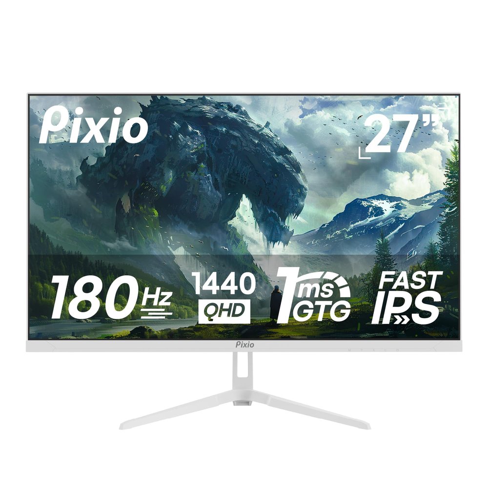 Pixio PX278 Wave White 27 inch 180Hz Refresh Rate Quad HD 1440p Resolution AMD FreeSync Fast IPS Panel 1ms GTG Response Time Built-in Speakers Gaming Monitor