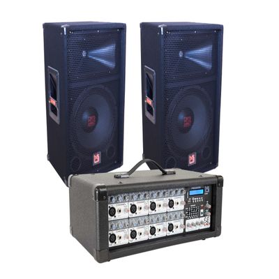 Mr. Dj USA PMX8500 3000 Watts Powered 8 Channel Mixer with Bluetooth + 2 10" 2way Speakers
