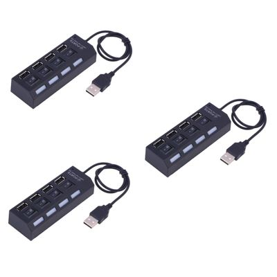 jojofuny 3pcs USB Multi Port Hub Port USB Expander for Laptop Notebook Compact Splitter Led Indicator Black