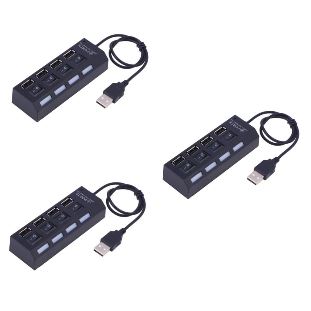 jojofuny 3pcs USB Multi Port Hub Port USB Expander for Laptop Notebook Compact Splitter Led Indicator Black