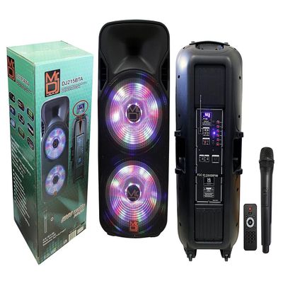 MR DJ DJ215BTA Dual 15" 5000W Power Speaker with Built-In Bluetooth & Battery, 1" LCD/MP3/USB/SD Slot