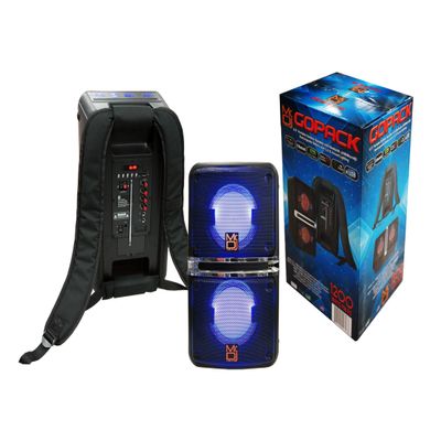 Mr. Dj USA GOPACK Dual 6.5" Portable Outdoor Speaker Built-in Bluetooth, USB/Micro SD Card Reader, Rechargeable Battery, LED Lighting 1200W P.M.P.O