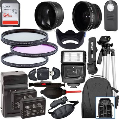 58MM Accessory Kit for Canon EOS Rebel T5, Includes: 2X LP-E10 Batteries, Filter Kits, Backpack & More
