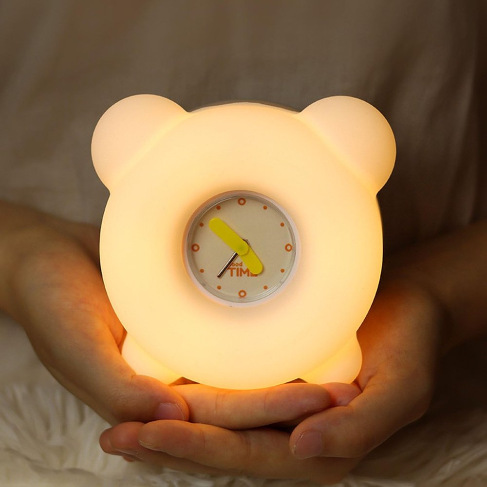 AVEKI Night Light for Kids, Cute Silicone Nursery Night Light with 30-Minute Timer & 3-Level Dimmable, Kids Alarm Clock for Bedroom, Rechargeable Bedside Touch Lamp Gifts for Boys Girls (Clock)