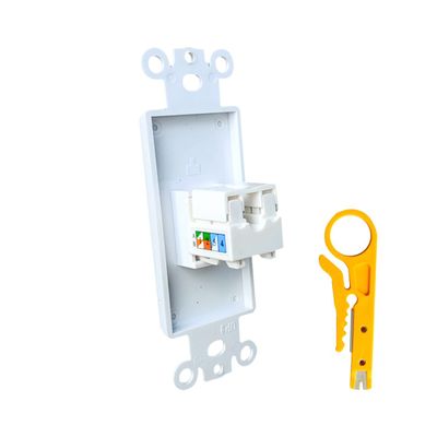 BUPLDET 1 Port CAT6 Ethernet Punch Down Insert Wall Plate - CAT 6 RJ45 Network Keystone Insert Cover Plate for Midsize/Oversize Decorator Wallplate - White