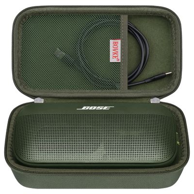 BOVKE Hard Travel Speaker Case for Bose New SoundLink Flex Speaker (2nd Gen) / Bose SoundLink Flex Bluetooth Portable Speaker, Mesh Pocket for Charger, Charging Cables, Accessories, Cypress Green