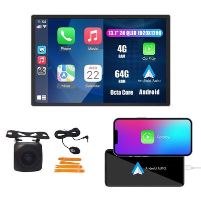 CarPlay Android Auto Navigation Stereo GPS Radio Camera Display 13.1" QLED Touchscreen Headunit Tablet Pad Media Player for Audi Q5 2008-2017High End(LHD), if Applicable Octa Core 4G+64G
