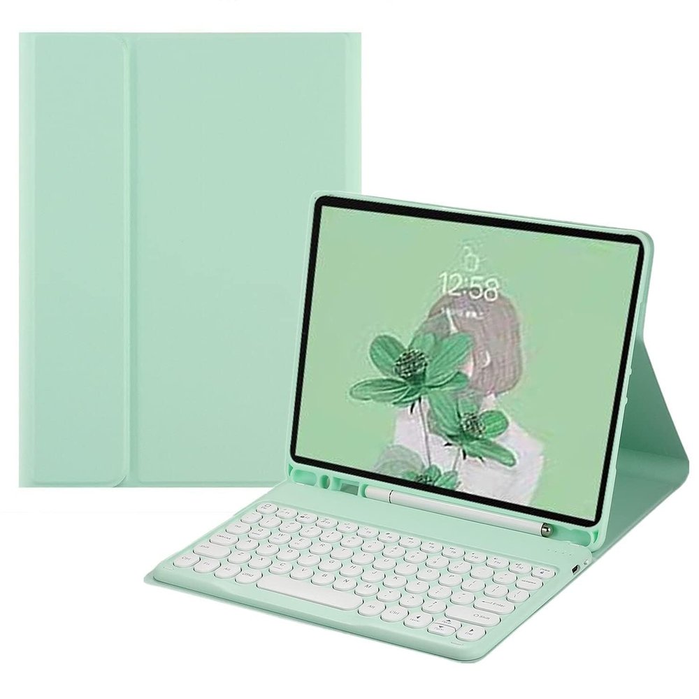 AnMengXinLing Galaxy Tab S10 Plus/S9/S8/S7 12.4" Detachable Keyboard Case with S Pen Holder, Cute Candy Round Key, Mint Green