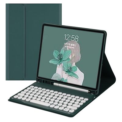 AnMengXinLing Keyboard Case for Galaxy Tab S10 Lite / S10 FE / S9 FE / S9 / S8/S7 with S Pen Holder, Slim Cover with Round Key Cute Candy Magnetic Detachable Keyboard, Teal