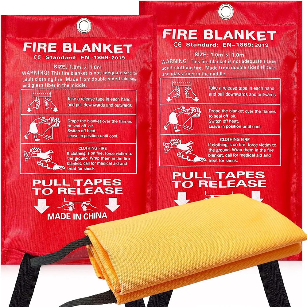 ifory 2 Pack Fire Blankets Emergency for Home, 40 x 40 Silicone-Coated Fiberglass Fire Blanket for Home and Kitchen, Skin-Safe Silicone Layer No Itching, No Dust