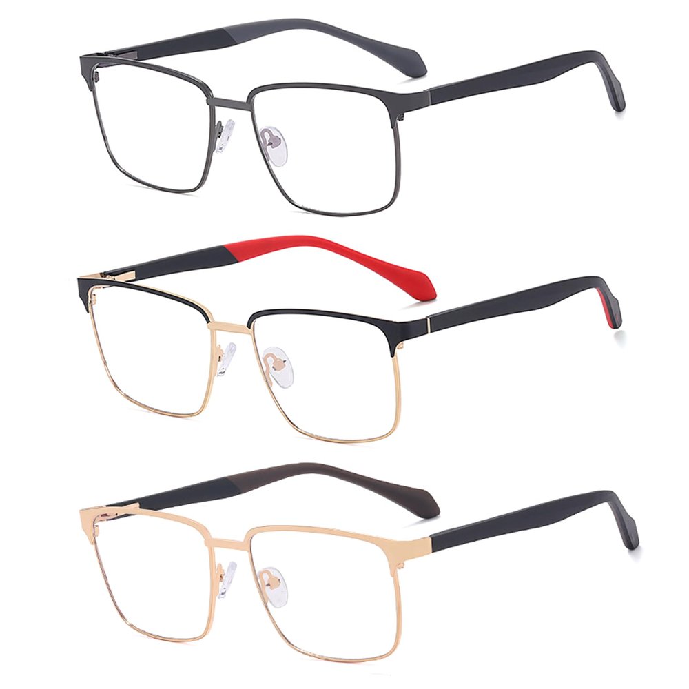 bullabulling Blue Light Blocking Reading Glasses for Men Anti Computer Glare Eyestrain Spring Hinge Readers 3 Pack (gray/black red/gold, 3.0, x)