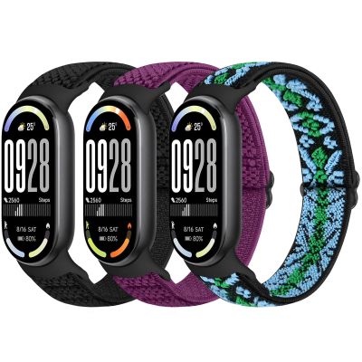 Bcuckood Elastic Bands Compatible with Xiaomi Smart Band 10/9/8 for Women Men, Stretchy Solo Loop Soft Nylon Elastic Strap Replacement Wristband for Xiaomi Mi Band 10/9/83 PCS