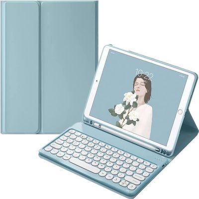 AnMengXinLing Galaxy Tab A8 10.5 Inch 2022 Keyboard Case, Protective Cover Case with Candy Color Cute Round Key Magnetically Detachable Keyboard for SM-X200/X205/X207, Mist Blue