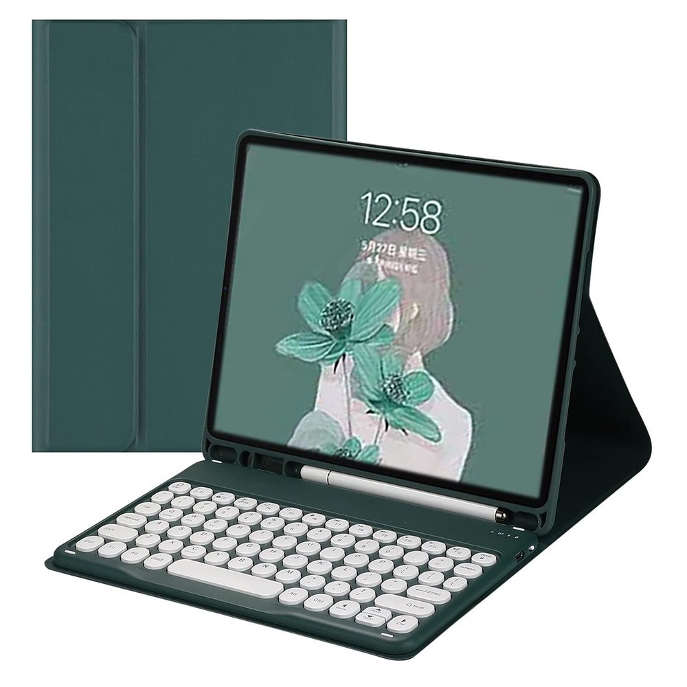 AnMengXinLing Keyboard Case for Galaxy Tab A11+/A9+ Plus 11 Inch 2025/2023, with S Pen Holder Round Key Cute Candy Magnetic Detachable Wireless Bluetooth Keyboard Cover, Teal