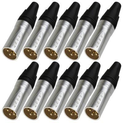 RIVIERA Geisler XLR 3 Pin Male XLR 3 Pin Female Plug Gold-Plated Copper Contacts Fine Silver Nickel Metal Housing with Muficolored Rubber Ring (Silver-housing Black-Mark Male) 10 Pack