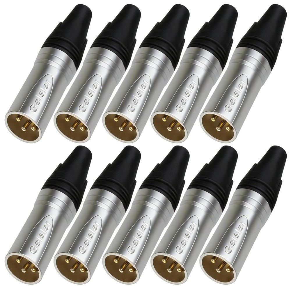 RIVIERA Geisler XLR 3 Pin Male XLR 3 Pin Female Plug Gold-Plated Copper Contacts Fine Silver Nickel Metal Housing with Muficolored Rubber Ring (Silver-housing Black-Mark Male) 10 Pack