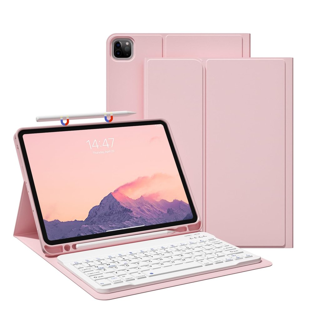 GKABXY Keyboard Case for iPad Pro 11 inch (4th/3rd/2nd/1st Gen) 2022/2021/2020/2018, Detachable Wireless Bluetooth Keyboard Case with Pencil Holder for iPad Pro 11", Auto Sleep/Wake (Pink)