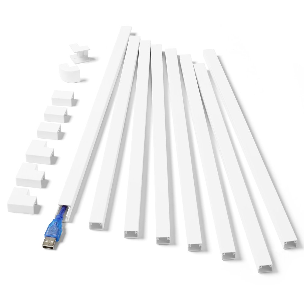 One-Cord Hider Kit, 126in Cable Covers for Wires on Wall, Mini Wire Hider for Wall Mounted TV, White Cable Raceway, Paintable Cord Cover Cable Management for Home Office, 8 x L15.7in W0.6in H0.4in