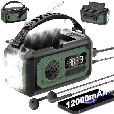 irjeen 12000mAh Emergency Radio, Portable Weather Alert Radio AM/FM/NOAA, Hand Crank with Flashlight, Reading Lamp, SOS Alarm, USB Charger, for Home & Outdoor Emergency (Green)