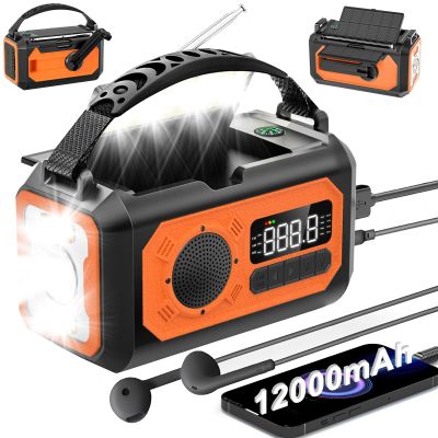 irjeen 12000mAh Emergency Radio, Portable Weather Alert Radio AM/FM/NOAA, Hand Crank with Flashlight, Reading Lamp, SOS Alarm, USB Charger, for Home & Outdoor Emergency (Orange)