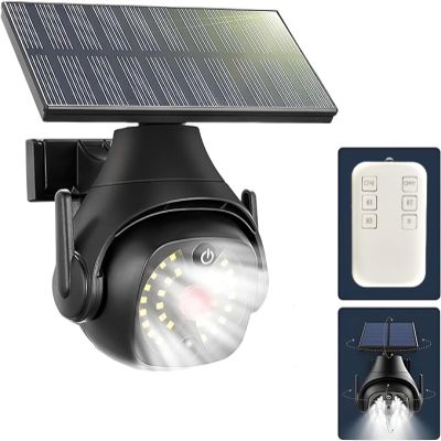 Clearhill Dummy Fake Security Camera and Solar Motion Sensor Lights, 2-in-1 Solar Lights with Remote Control, Realistic Look, Easy to Install, IP66 Waterproof, for Outdoor (1)
