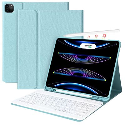 AMZCASE for iPad Air 13 inch Case with Keyboard(M2/M3), Folio Magnetic Detachable Stand Cover for iPad air13 inch 2024/2025, Pro 12.9 inch 6th/5thGen, Pen Holder for 12.9 case with keyboard, Lake Blue