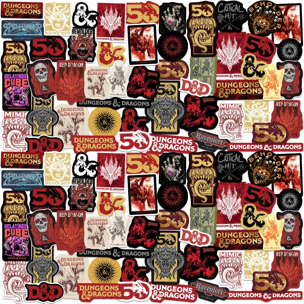 Dungeons and Dragons Year of The Dragon 100ct Vinyl Large Deluxe Stickers Variety Pack - Laptop, Water Bottle, Scrapbooking, Tablet, Skateboard, Indoor/Outdoor