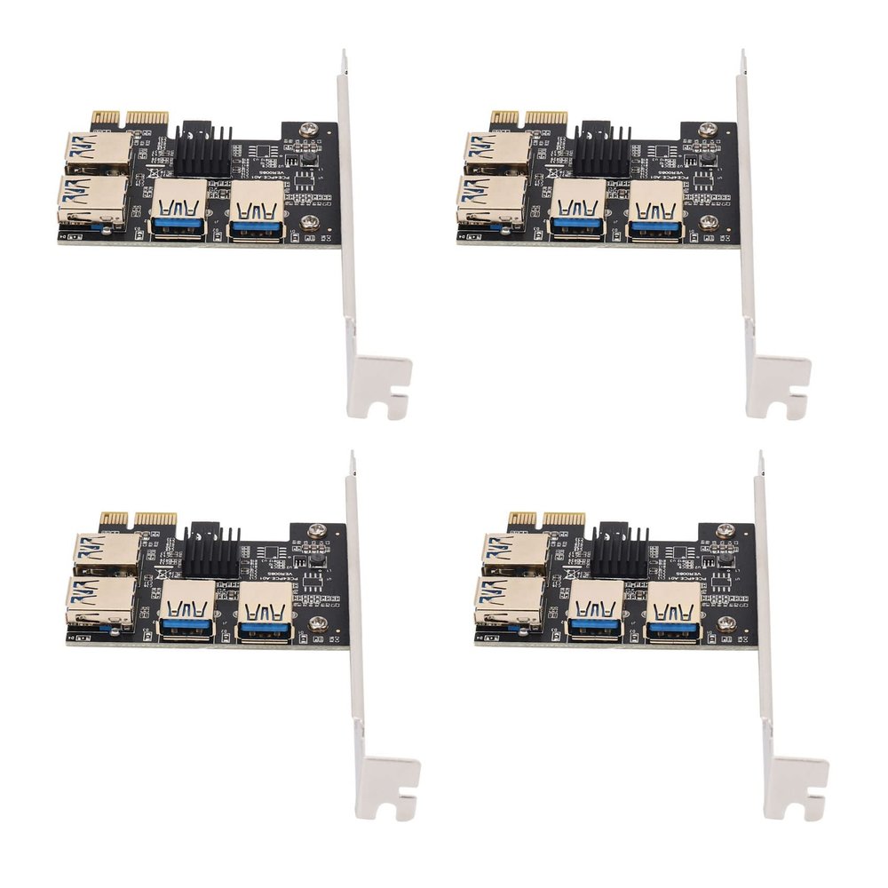 Baglaum 4X New 4 Ports PCIe Riser Adapter Board PCI-E 1X to 4 USB 3.0 PCI-E Rabbet GPU Riser Extender ETH/Monero