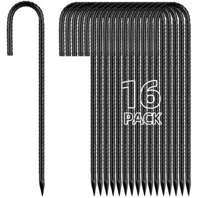 Besitu 12 Inch Rebar Stakes J Hook Ground Stakes 16-Pack Heavy Duty Galvanized Chain Link Fence Stakes Metal Tent Stakes for Outdoor Lawn Decorations Inflatables Canopy Swing Set