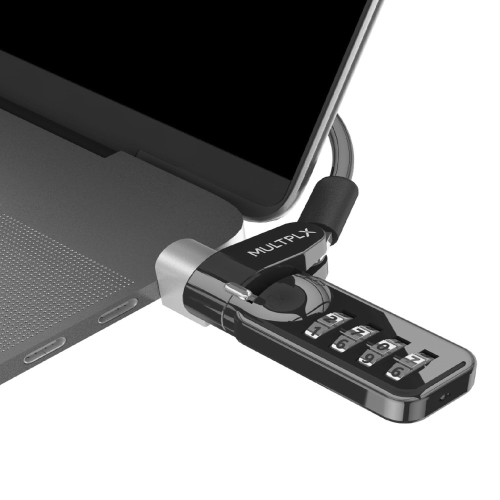 Multplx Universal Laptop Security Lock | Compatible with All Laptops inc MacBook | 1.7m Anti-Theft Cable | 4 Digit Combination Lock | Cut Resistant Steel Cable