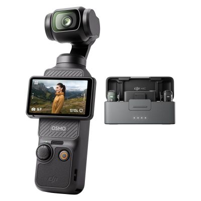 DJI Osmo Pocket 3 + Mic 2 (2 TX + 1 RX + Charging Case), Digital Camera with 1'' CMOS & 4K/120fps Video, 3-Axis Stabilization, Face/Object Tracking, Mic 2 Included for Clear Audio, Vlogging Camera 4K