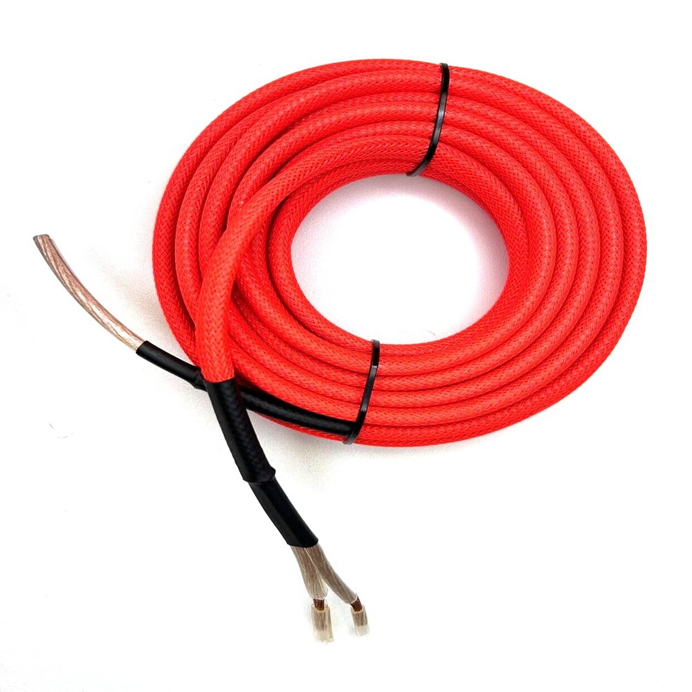 14 Gauge Speaker Wire Custom Color + Custom Length Snakeskin Braided Sleeve Copper Marine Car Audio Automotive Speaker Wire 14 AWG (Red, 50 FT)