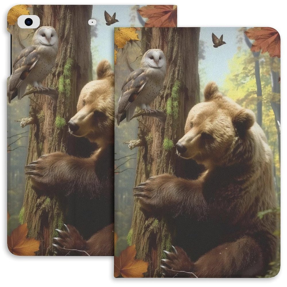 KUYT Brown Bear Forest Case for iPad iPad Mini 5/4/3/2/1(7.9- Inch) iPad Mini 6 (8.3-inch, 2021) with Pencil Holder, Protective Case with Soft TPU Back, Auto Sleep/Wake Cover, black-style