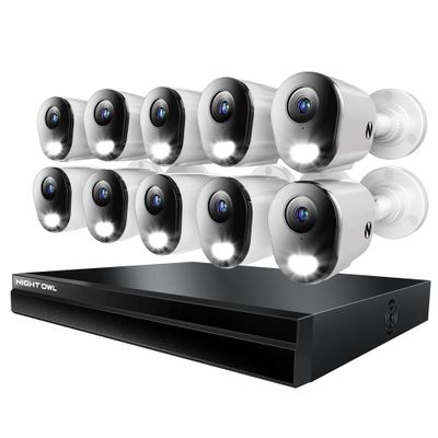 Night Owl Power Over Ethernet 24 Channel NVR Video Home Security Camera System with (10) Wired IP 4K HD Indoor/Outdoor Deterrence Bullet Cameras and 4TB Hard Drive (10 Camera Bullet)