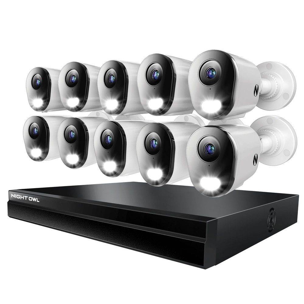 Night Owl Power Over Ethernet 24 Channel NVR Video Home Security Camera System with (10) Wired IP 4K HD Indoor/Outdoor Deterrence Bullet Cameras and 4TB Hard Drive (10 Camera Bullet)