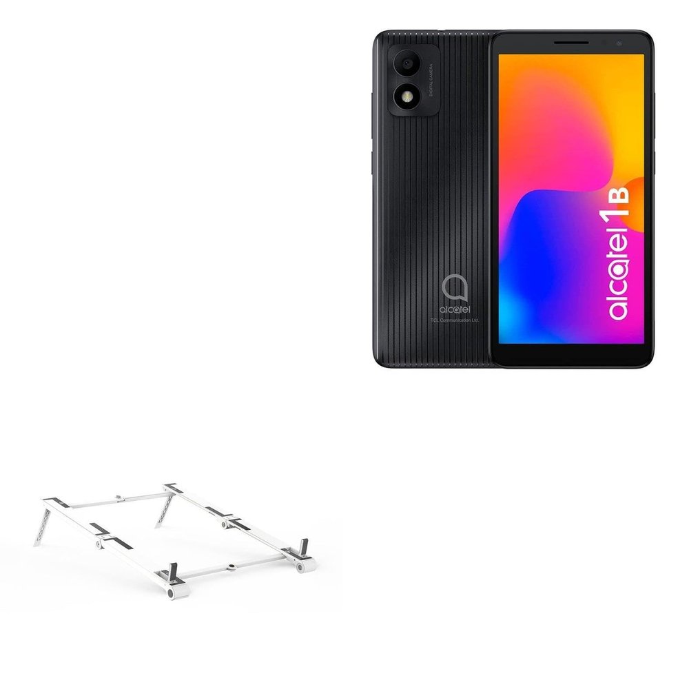 BoxWave Stand and Mount Compatible with Alcatel 1B (2022) - Pocket Aluminum Stand 3-in-1, Portable Multi Angle Viewing Riser - Metallic Silver