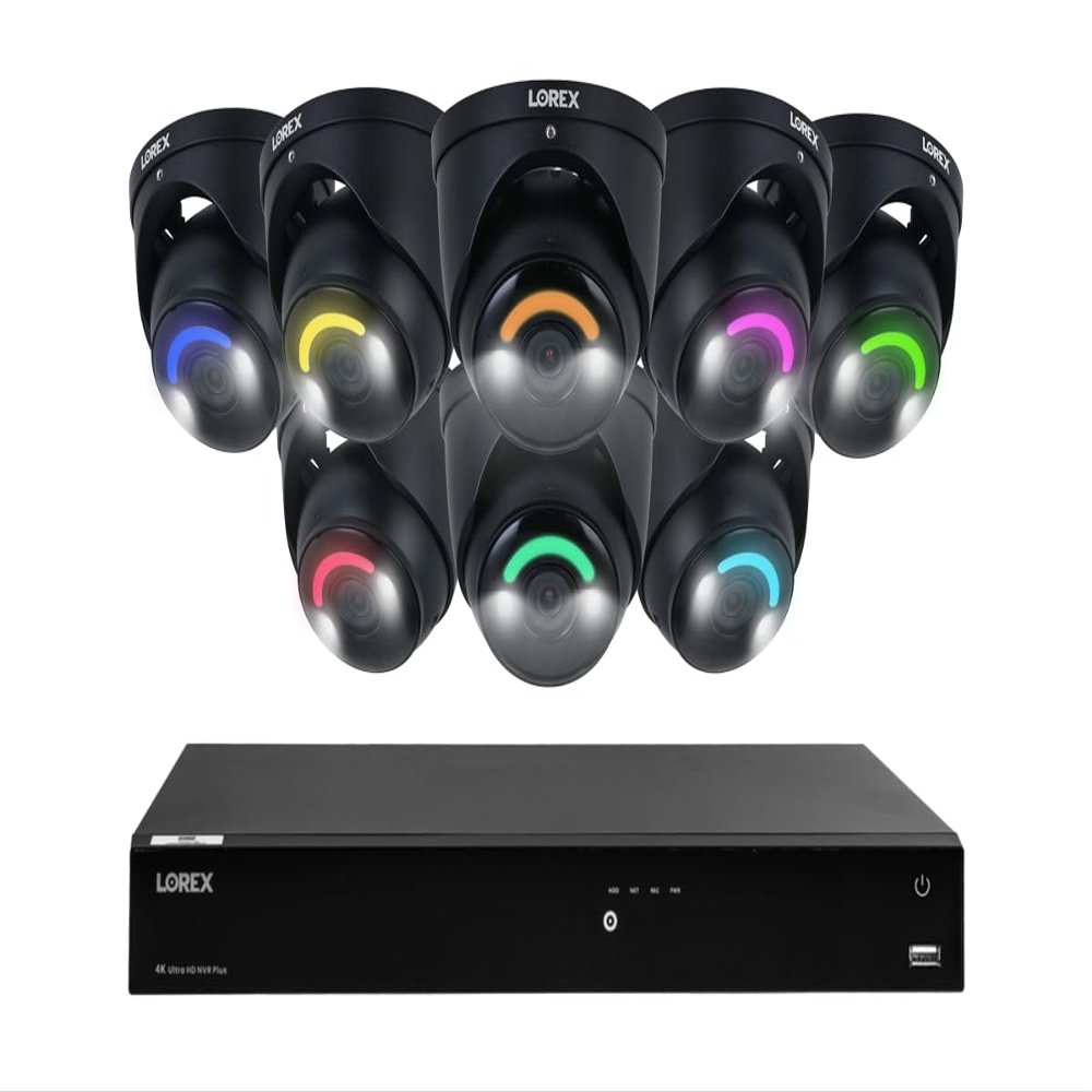 Lorex Fusion 4K 16 Camera Capable (16 Wired or Wi-Fi) 4TB PoE NVR System w/ 8 Dome IP Cameras - Smart Security Lighting & Smart Motion Detection, Active Deterrence, Color Night Vision, IP67 (Black)