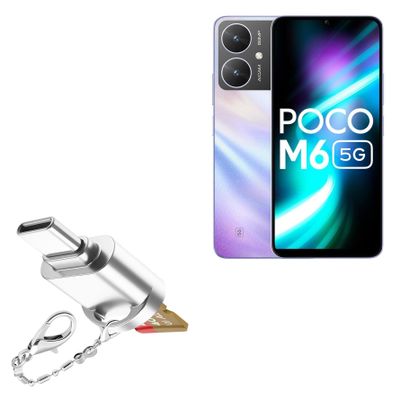BoxWave Adapter Compatible with Xiaomi Poco M6 - Micro SD Card miniReader, USB Type-C OTG Reader USB3.0 Adapter Keychain - Metallic Silver