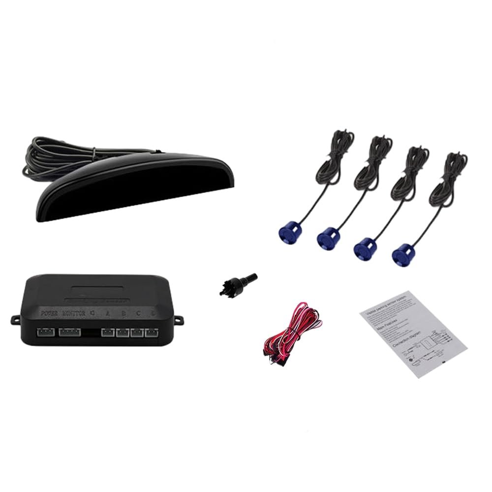 KACEPAR 12V Cars Reverse Backup Radar System with LED Display Parking Sensors Blue, Alarm Buzzer Reminder for Safe Driving, Cars Parking Assistance Reversing Radar with 4 Sensors